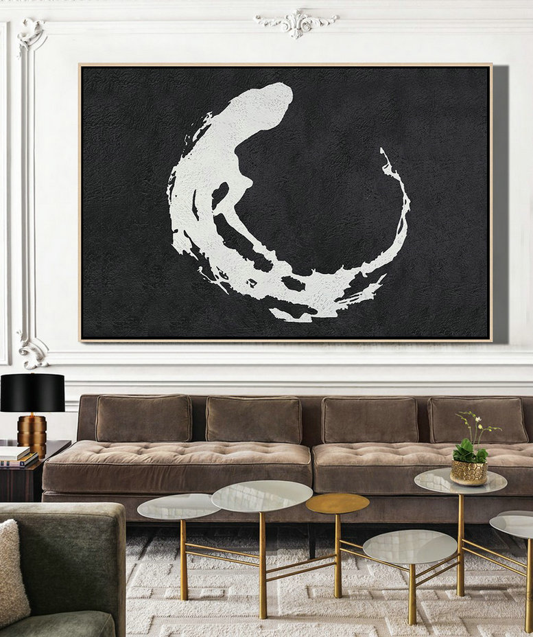 Huge Abstract Canvas Art,Oversized Horizontal Minimalist Abstract Art On Canvas, Black And White Minimalist Painting - Hand Painted Acrylic Painting